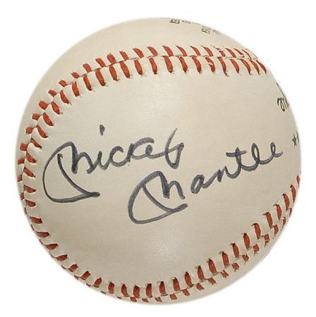 Lot #1234 Mickey Mantle: The Mick' signs a ball in Virginia in 1976 - Image 1