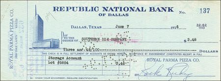 Lot #324 Jack Ruby: Ruby pays the bills for his 1956 pizza business - Image 2