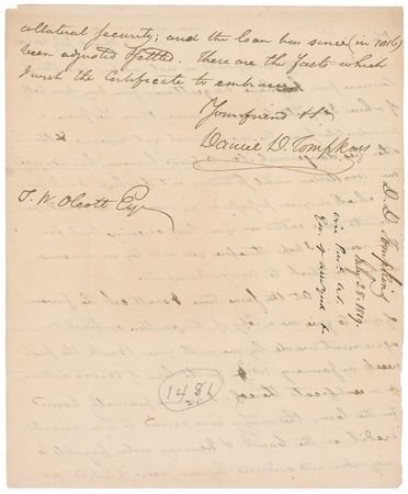 Lot #352 Daniel D. Tompkins Signed Letter - Image 2