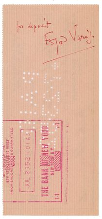 Lot #735 Edgard Varese Check - Image 1