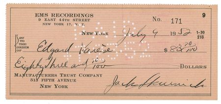 Lot #735 Edgard Varese Check - Image 2