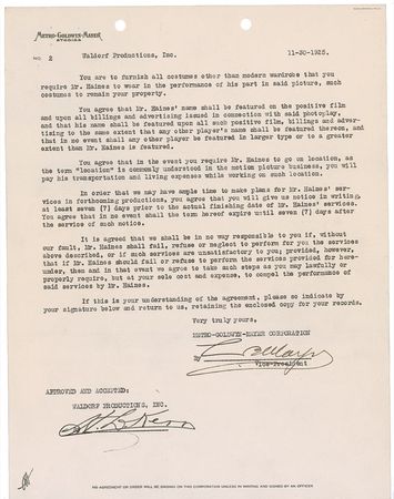 Lot #1044 Louis B. Mayer Signed Document - Image 2