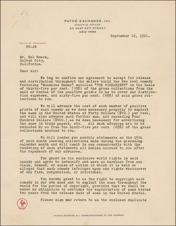 Lot #1076 Hal Roach Signed Document - Image 1