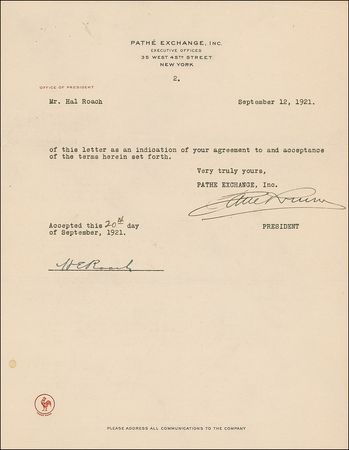 Lot #1076 Hal Roach Signed Document - Image 2