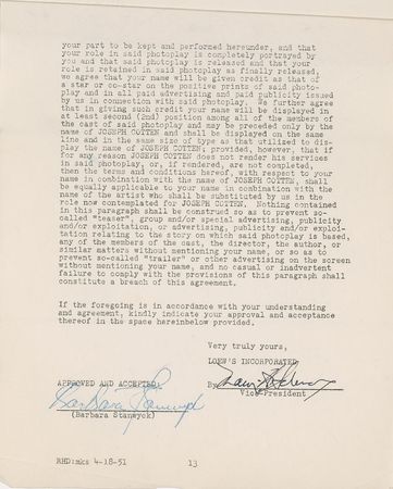 Lot #1094 Barbara Stanwyck Signed Document - Image 2