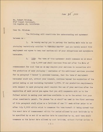 Lot #1047 Robert Mitchum Signed Document - Image 2
