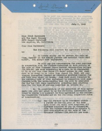Lot #913 Ethel Barrymore Signed Document - Image 1