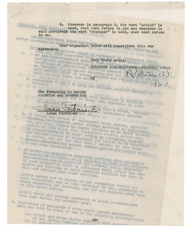 Lot #971 Joan Fontaine and David O. Selznick Signed Document - Image 1
