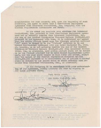 Lot #972 Joan Fontaine Signed Document - Image 1