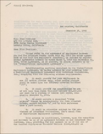 Lot #972 Joan Fontaine Signed Document - Image 2