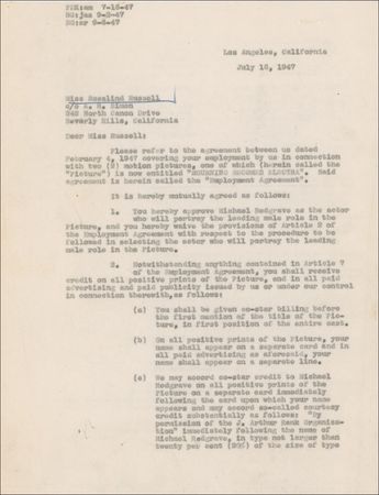 Lot #1081 Rosalind Russell Signed Document - Image 1
