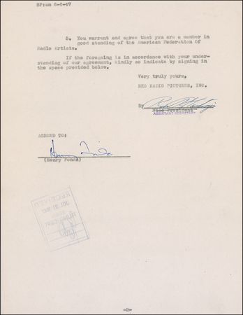 Lot #970 Henry Fonda Signed Document - Image 2