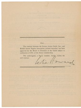 Lot #1002 Leslie Howard: Scarce contract signed by Gone With the Wind's 'Ashley Wilkes' - Image 1