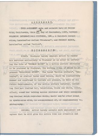 Lot #1037 Fredric March and David O. Selznick Signed Document - Image 1