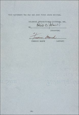 Lot #1037 Fredric March and David O. Selznick Signed Document - Image 2