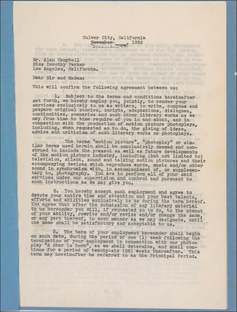 Lot #622 Dorothy Parker and David O. Selznick: Parker and Selznick agree to terms for the Oscar-nominated script of A Star Is Born - Image 2