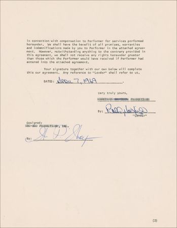 Lot #858 Righteous Brothers: Bobby Hatfield Signed Document - Image 2