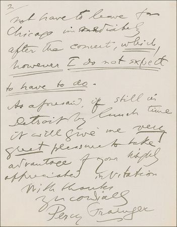 Lot #712 Percy Grainger Handwritten Letter Signed - Image 2