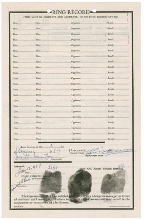 Lot #1157 Primo Carnera: Carnera leaves his massive mark on a wrestling application from his 1957 heavyweight championship year - Image 2