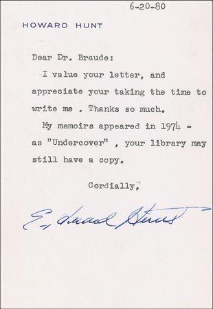 Lot #282 E. Howard Hunt Typed Letter Signed and Signed Photograph - Image 2