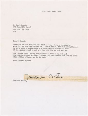 Lot #535 Fernando Botero Typed Letter Signed and Signed Photograph - Image 2