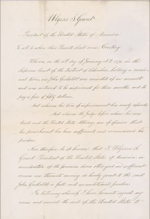 Lot #86 U. S. Grant: Grant pardons a violent criminal during the nation's centennial - Image 1