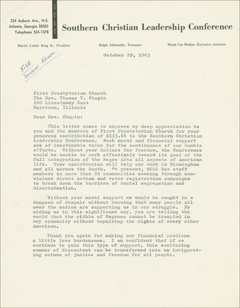 Lot #300 Martin Luther King, Jr.: Shortly after Birmingham, MLK recounts the Civil Rights struggle and hopes 
