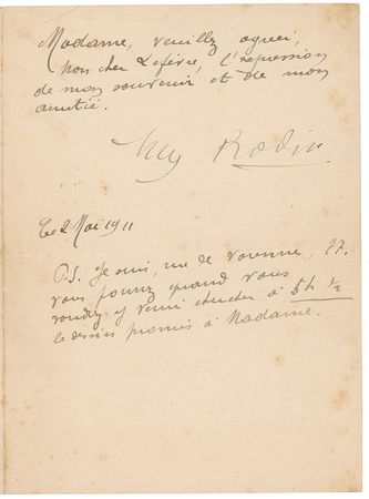 Lot #636 Auguste Rodin: Rodin references his sculptures and pledges to provide a drawing 