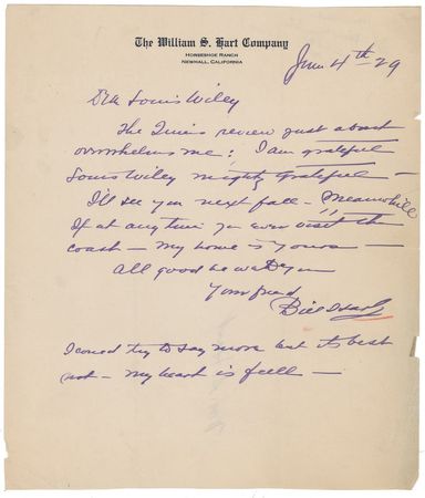 Lot #988 William S. Hart Letters - Image 1