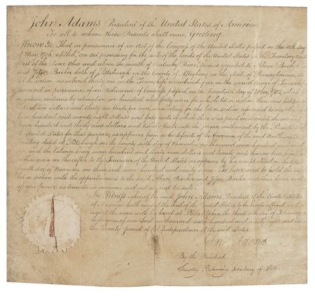 Lot #5 John Adams: In 1798, President Adams grants
