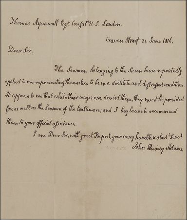 Lot #9 John Quincy Adams: Ambassador Adams requests assistance for sailors unable to escape England - Image 2