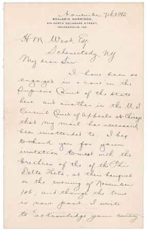 Lot #92 Benjamin Harrison Signed Letter - Image 1