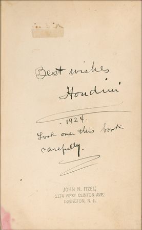 Lot #1001 Harry Houdini: A magic book which Houdini instructs 