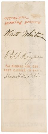 Lot #662 Walt Whitman: The Good Gray Poet cashes his check for 'Carol of Harvest' - Image 2