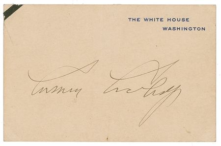 Lot #500 Charles Lindbergh: Lindbergh signs a White House card while lunching with President Calvin Coolidge in 1927 - Image 2