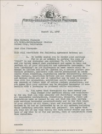 Lot #1155 Barbara Stanwyck Signed Document - Image 3