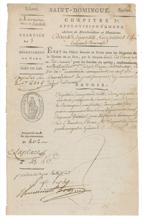 Lot #281 Toussaint L'Ouverture: Haiti's revolutionary leader approves payment for a shipment of naval supplies - Image 1