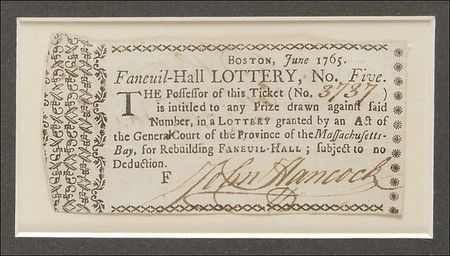 Lot #251 John Hancock: Scarce 1765 Massachusetts lottery ticket in support of the reconstruction of Faneuil Hall - Image 2