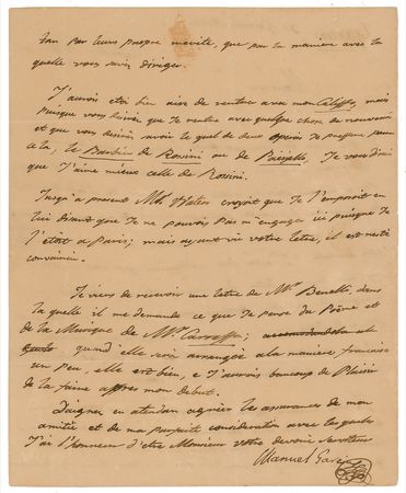 Lot #701 Manuel Garcia, Sr Handwritten Letter Signed - Image 2