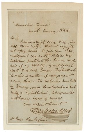 Lot #544. Charles Dickens: Dickens references the 1844 German translation of A Christmas Carol