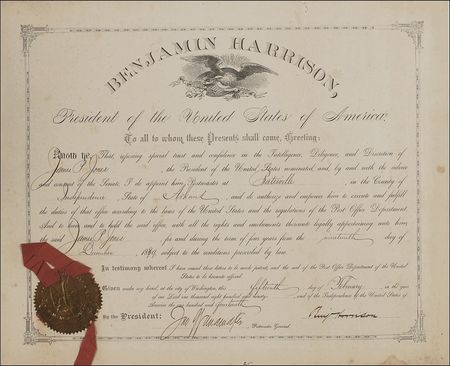 Lot #69 Benjamin Harrison and John Wanamaker Signed Document - Image 1