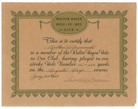 Lot #1278 Walter Hagen: Hagen presents a Hole-in-One Club certificate to a golfer at Augusta - Image 1