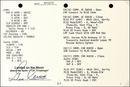 Lot #440 Apollo 17: Gene Cernan: Direct from the moon an Apollo 17 flown checklist including “Final Systems Prep” - Image 2
