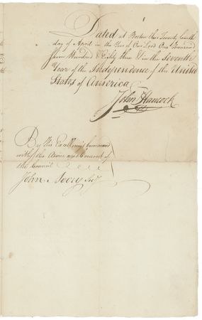 Lot #254 John Hancock: Magnificent 1783 Hancock judicial appointment - Image 3