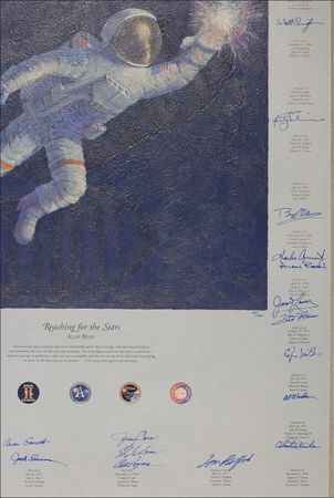 Lot #453 Astronauts: Two dozen astronauts lend their signatures to an Alan Bean canvas work - Image 2