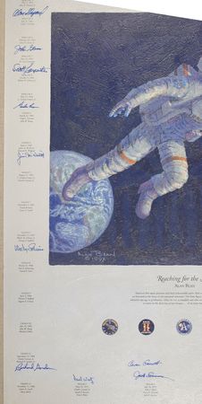 Lot #453 Astronauts: Two dozen astronauts lend their signatures to an Alan Bean canvas work - Image 3