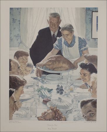Lot #618 Norman Rockwell: Rockwell signs his iconic Freedom from Want - Image 1