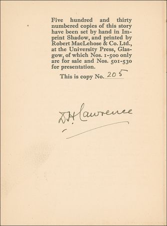 Lot #654 D. H. Lawrence: Lawence signs a limited edition copy of Rawdon's Roof - Image 1