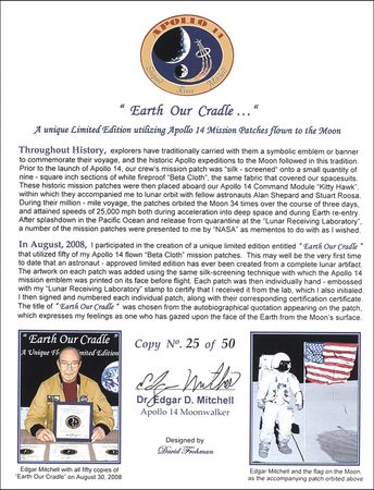 Lot #505 Apollo 14: Ed Mitchell: Unique very limited edition flight-flown 