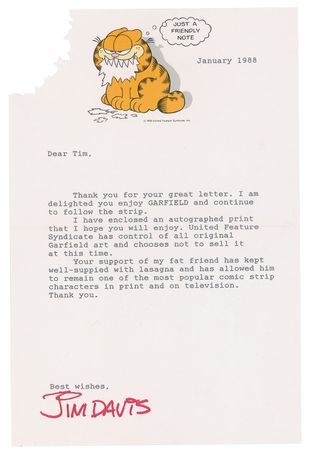 Lot #744 Jim Davis Typed Letter Signed and Signed Card - Image 1